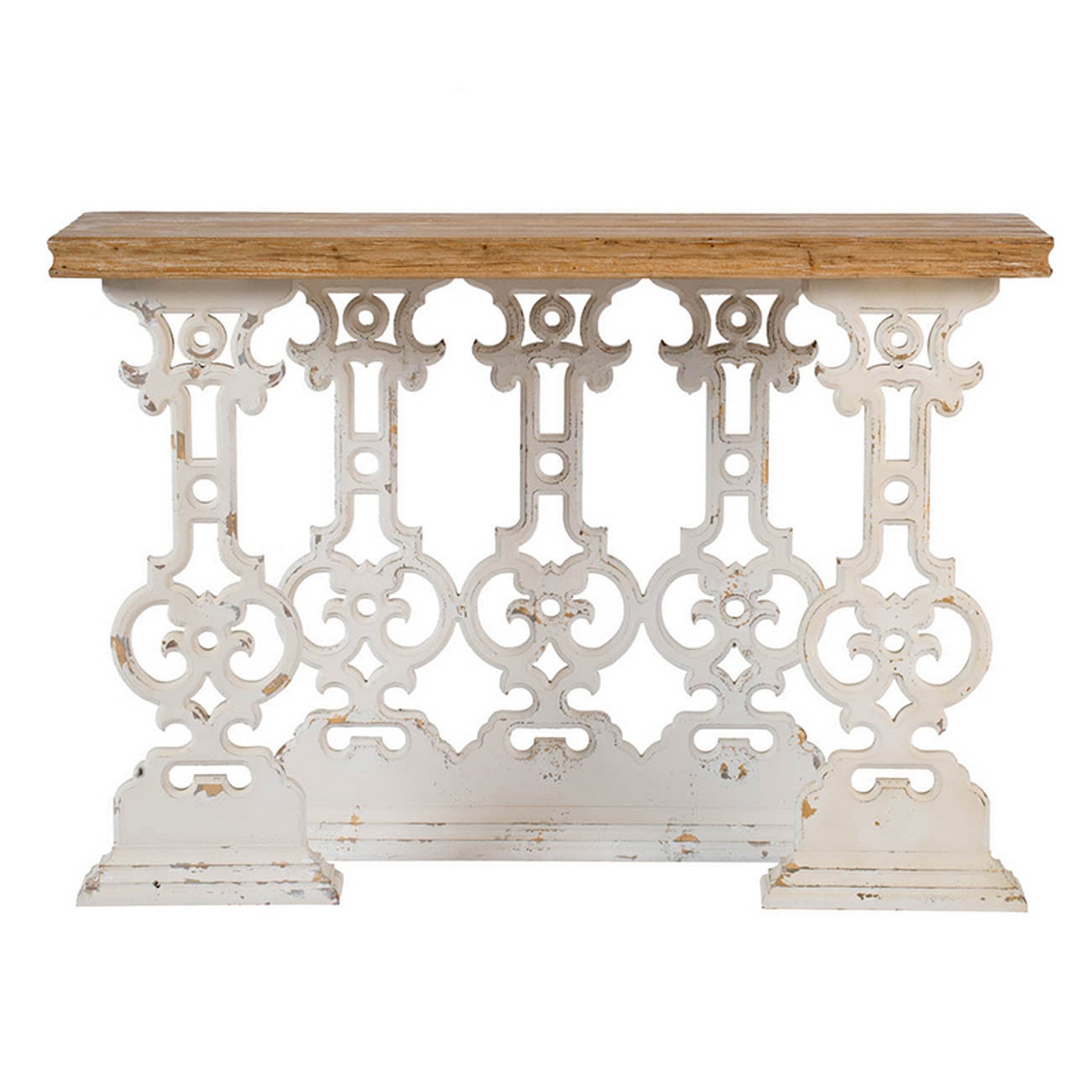 47 Inch Console Sofa Table Fir Wood Rectangular Top White Carved Legs By Casagear Home BM312101