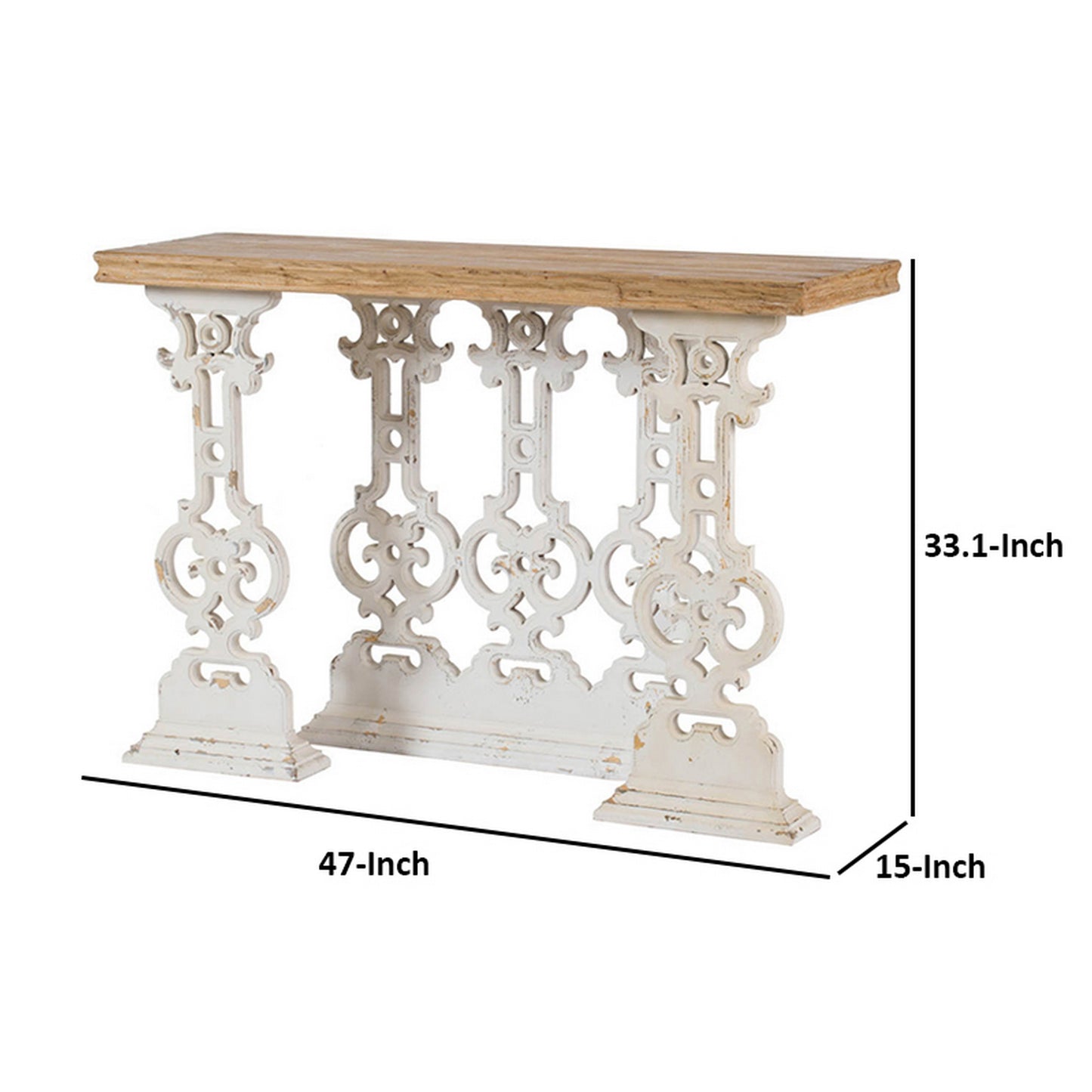 47 Inch Console Sofa Table Fir Wood Rectangular Top White Carved Legs By Casagear Home BM312101