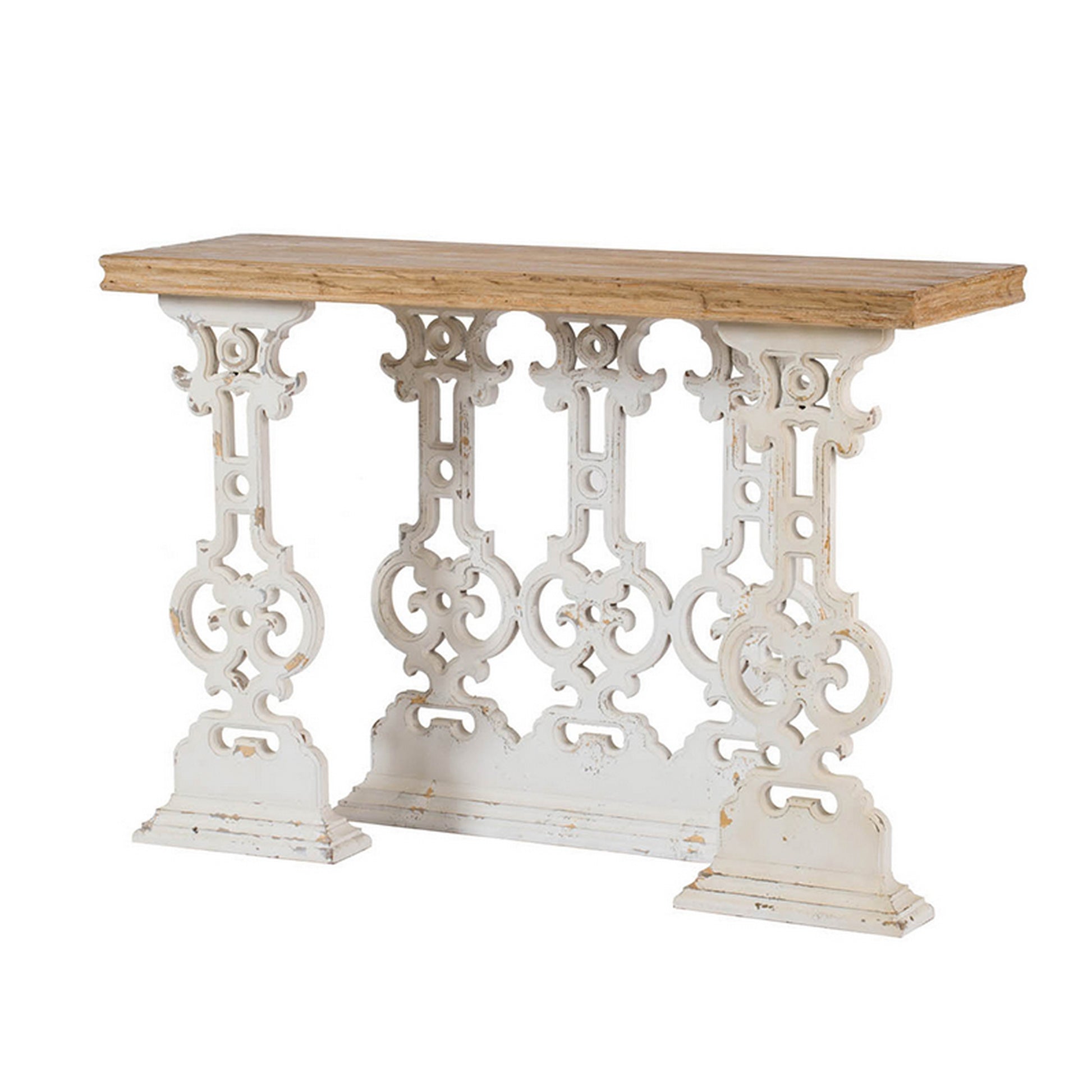 47 Inch Console Sofa Table Fir Wood Rectangular Top White Carved Legs By Casagear Home BM312101