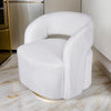 Xion 30 Inch Swivel Accent Chair, White Fabric Upholstery, Gold Iron Base By Casagear Home