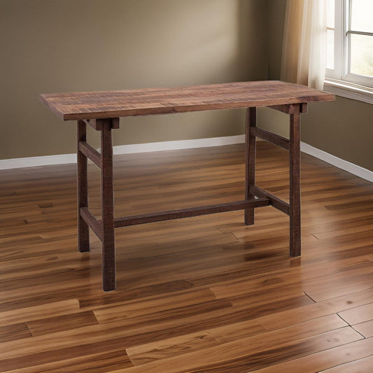 47 Inch Desk, Rectangular Mango Wood Top, Slim Ladder Legs, Brown Finish By Casagear Home