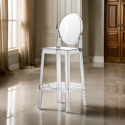 30 Inch Barstool Chair Transparent Clear Acrylic Frame Oval Backrest By Casagear Home BM312106