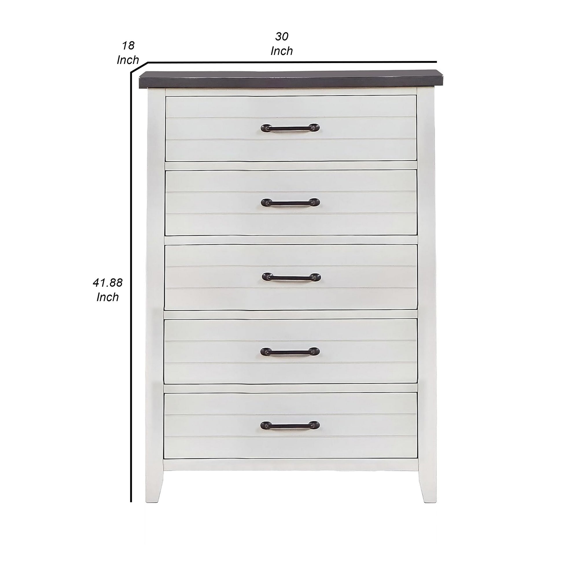 Akira 42 Inch Tall Dresser Chest 5 Drawers White Solid Wood Gray Top By Casagear Home BM312113