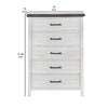 Akira 42 Inch Tall Dresser Chest 5 Drawers White Solid Wood Gray Top By Casagear Home BM312113