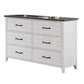 Akira 48 Inch Wide Dresser 6 Drawers White Solid Wood and Gray Top By Casagear Home BM312114