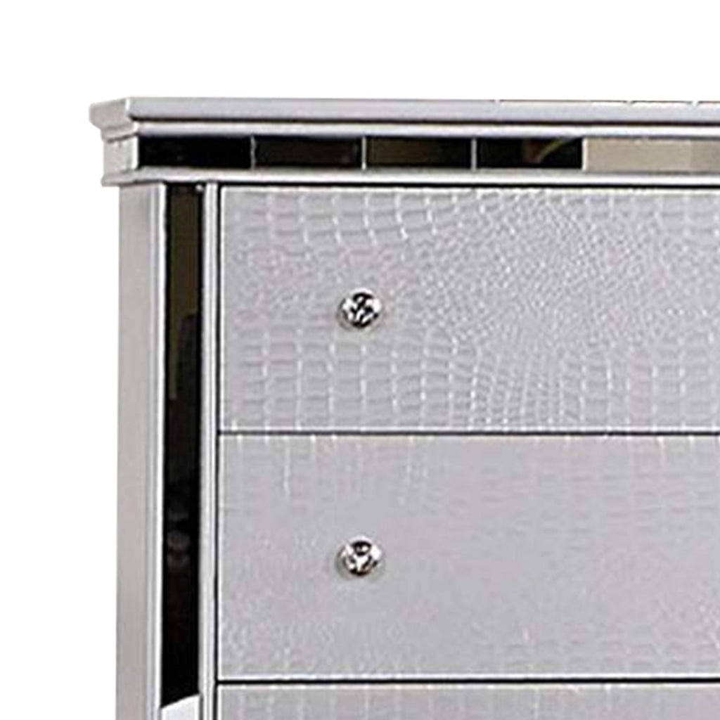 Carlos 52 Inch Tall Dresser Chest Faux Crocodile 5 Drawer Silver Mirror By Casagear Home BM312119