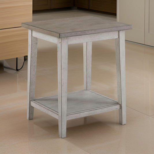 Eleni 24 Inch Side Table, Square Bottom Shelf, Antique White and Gray Wood By Casagear Home