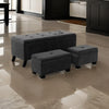 Uriel 3 Piece Storage Bench and 2 Nesting Ottomans Tufted Dark Gray Fabric By Casagear Home BM312136