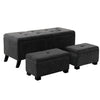 Uriel 3 Piece Storage Bench and 2 Nesting Ottomans Tufted Dark Gray Fabric By Casagear Home BM312136