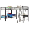 Triple Twin Size Bunk Beds with Desk and Ladders Silver Metal Frame By Casagear Home BM312140