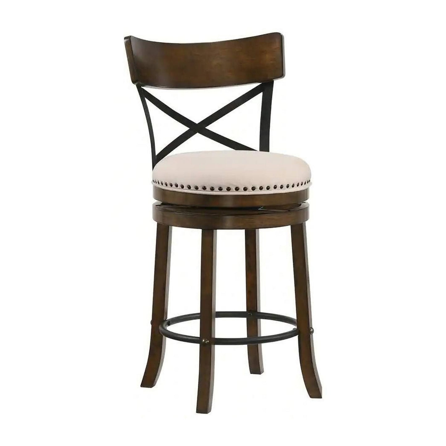 Vesper 27 Inch Swivel Counter Stool Chair Set of 2 Beige Seat Brown Wood By Casagear Home BM312141