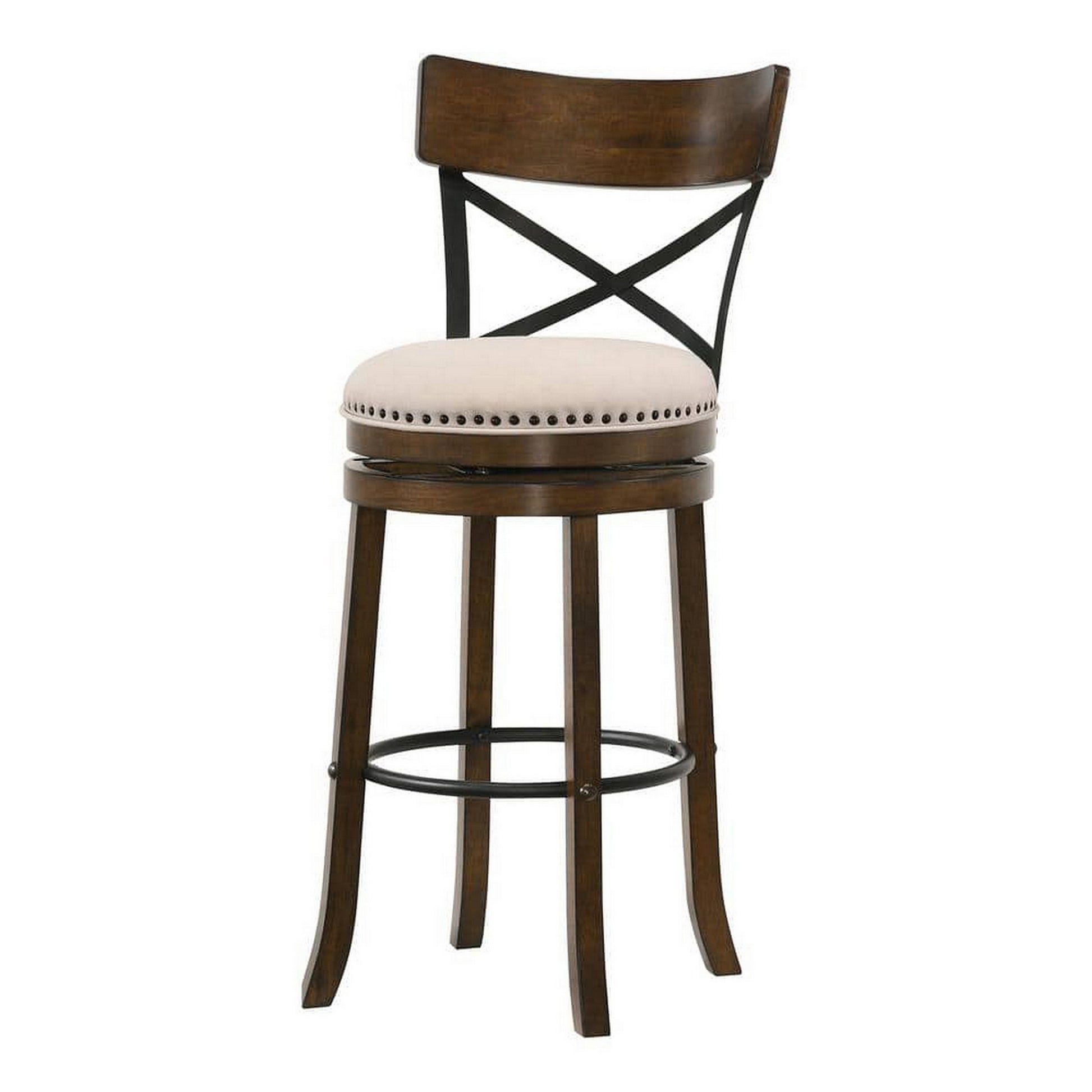 Vesper 31 Inch Swivel Barstool Chair Set of 2 Beige Seat Brown Wood Frame By Casagear Home BM312142