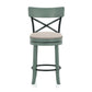 Vesper 31 Inch Swivel Barstool Chair Set of 2 Beige Seat Green Wood Frame By Casagear Home BM312144