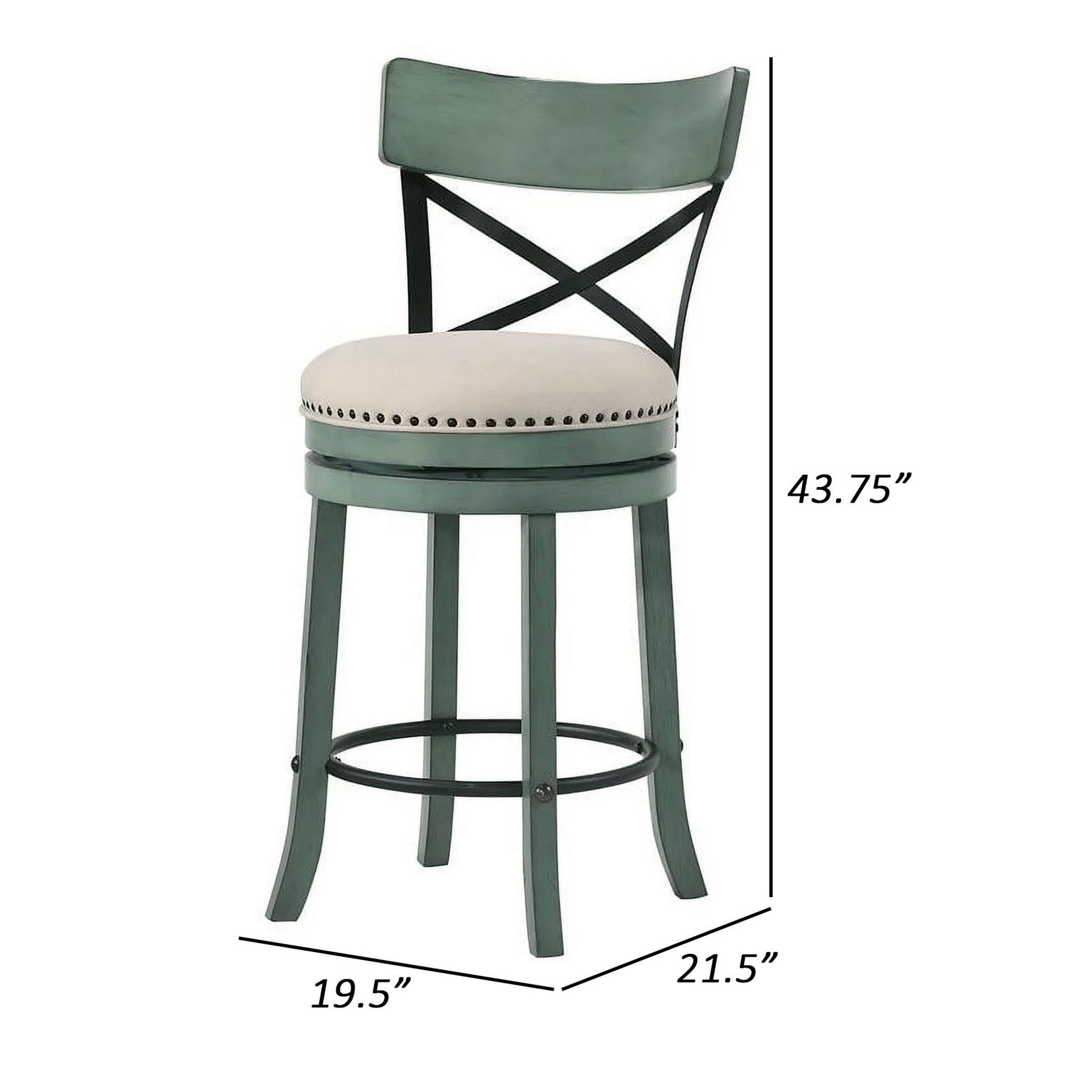 Vesper 31 Inch Swivel Barstool Chair Set of 2 Beige Seat Green Wood Frame By Casagear Home BM312144