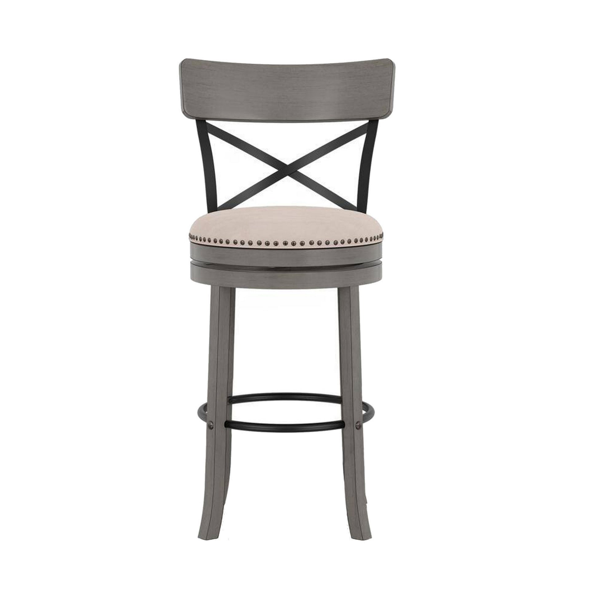 Vesper 31 Inch Swivel Barstool Chair Set of 2 Beige Seat Gray Wood Frame By Casagear Home BM312146