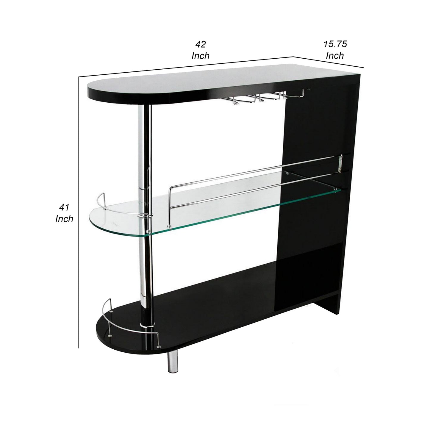 Zaina 42 Inch Modern Bar Table 3 Shelves Tempered Glass Black Chrome By Casagear Home BM312147