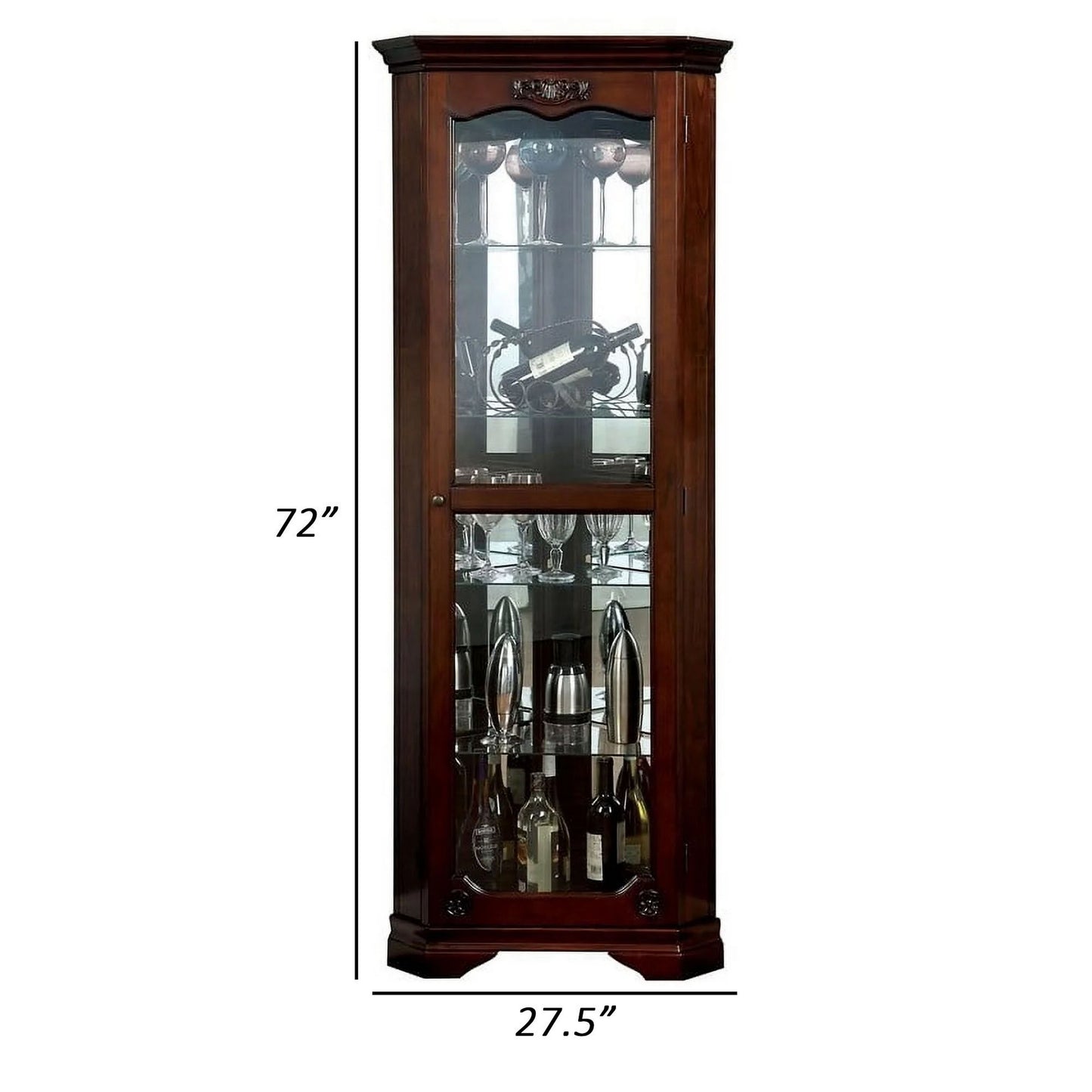 72 Inch Corner Curio Cabinet 5 Shelves Tempered Glass Door Brown Wood By Casagear Home BM312149