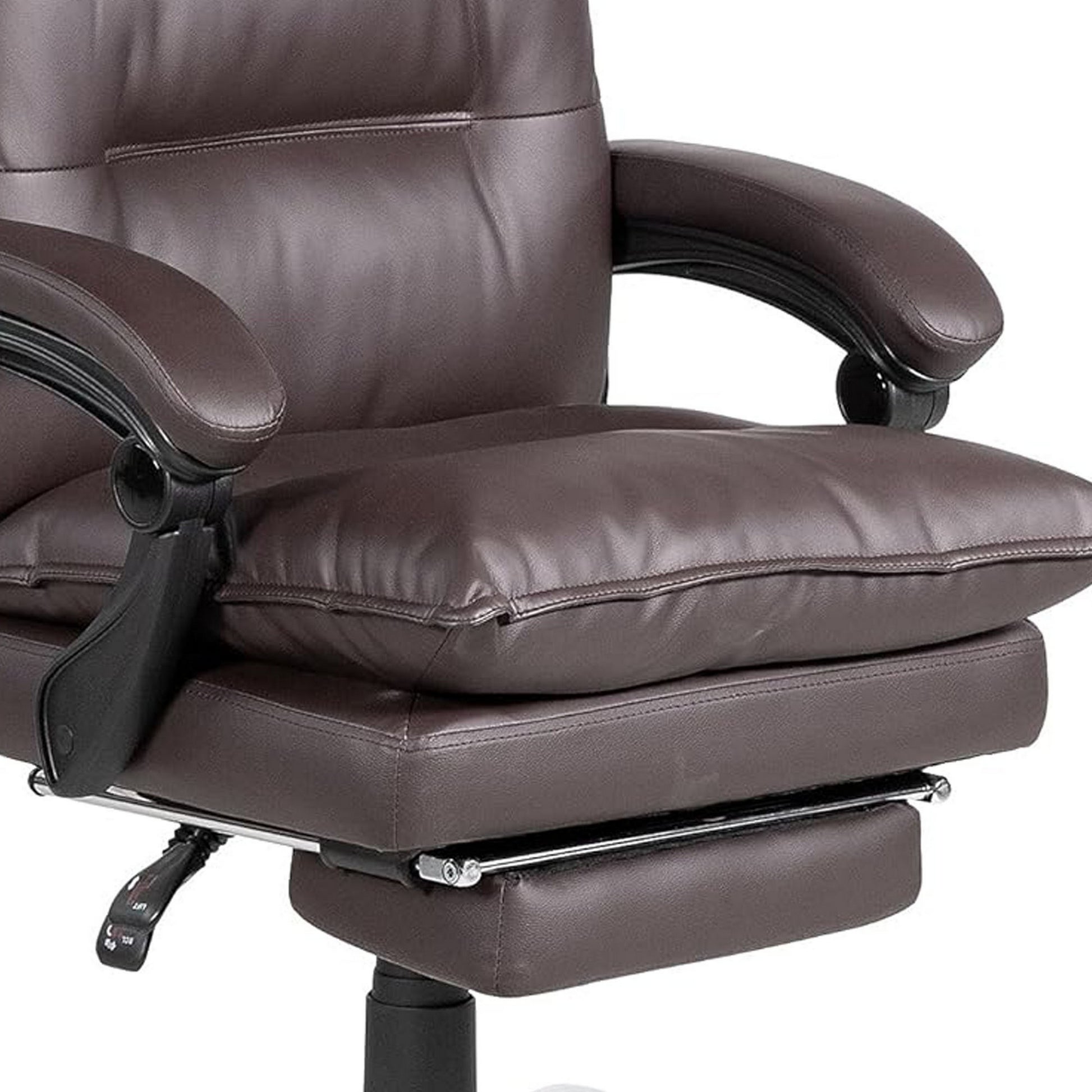 Elin 46 Inch Office Chair Recliner Footrest Brown Faux Leather Wheels By Casagear Home BM312153