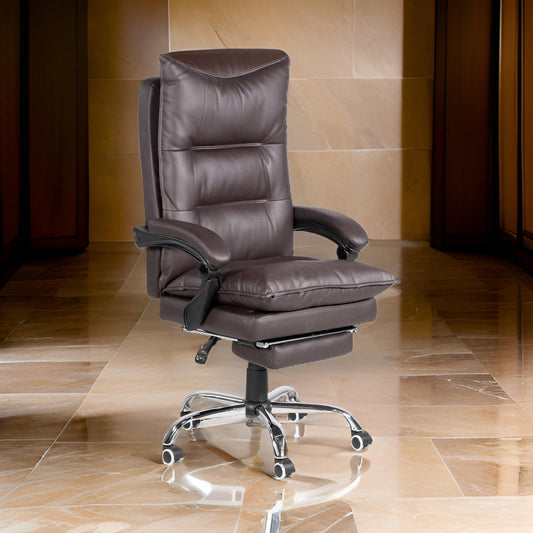 Elin 46 Inch Office Chair Recliner Footrest Brown Faux Leather Wheels By Casagear Home BM312153