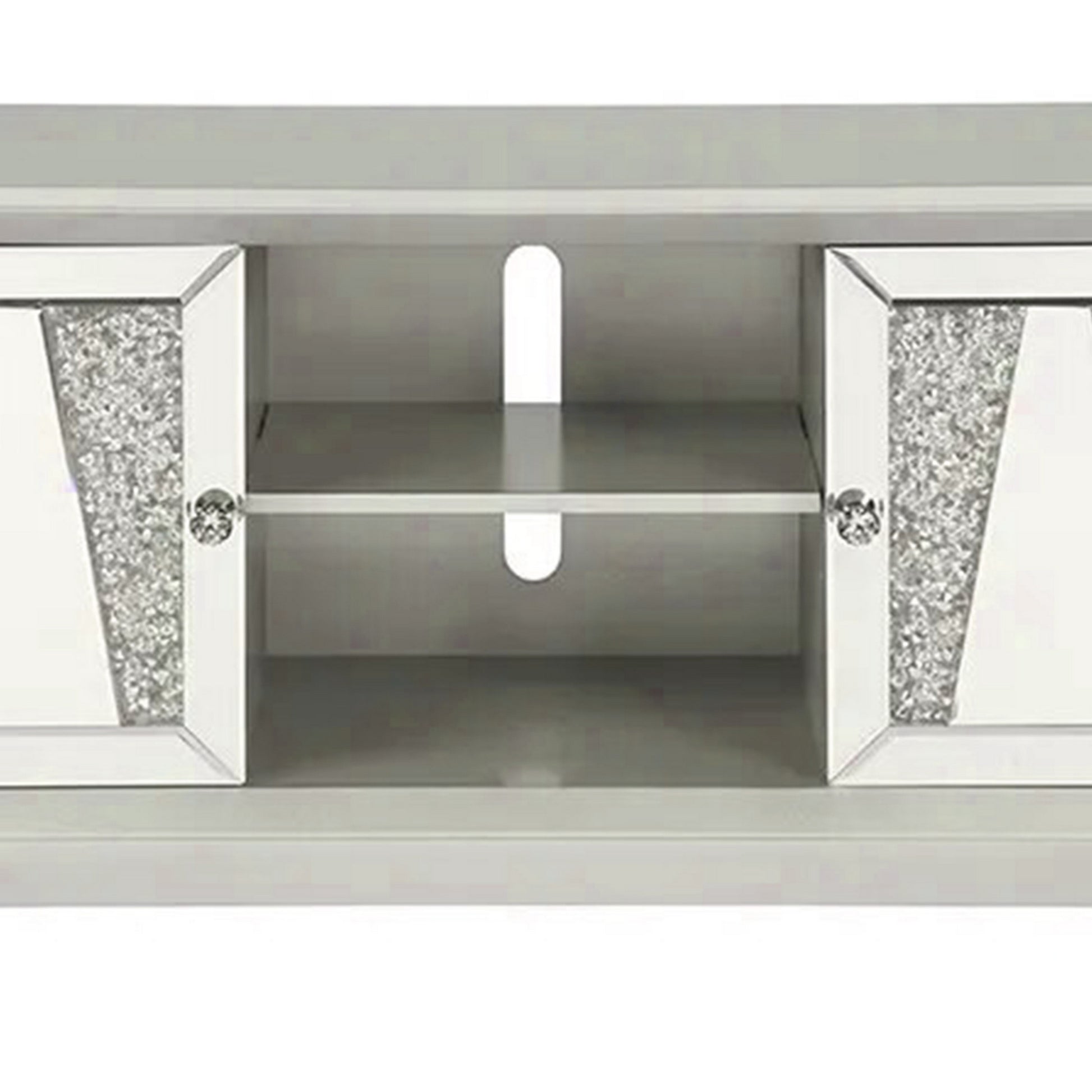 Rigo 60 Inch TV Entertainment Console 2 Doors Mirrored Acrylic Silver By Casagear Home BM312156