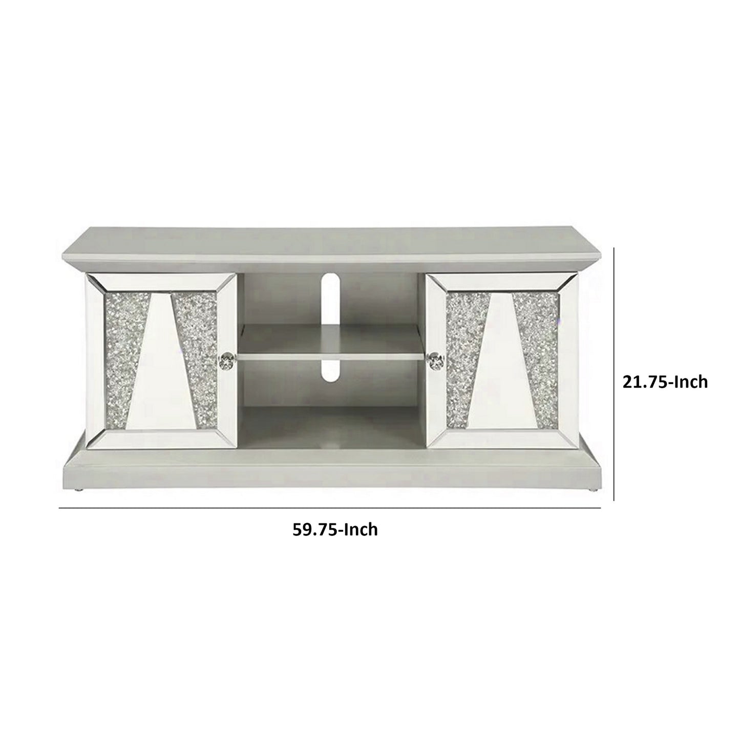 Rigo 60 Inch TV Entertainment Console 2 Doors Mirrored Acrylic Silver By Casagear Home BM312156