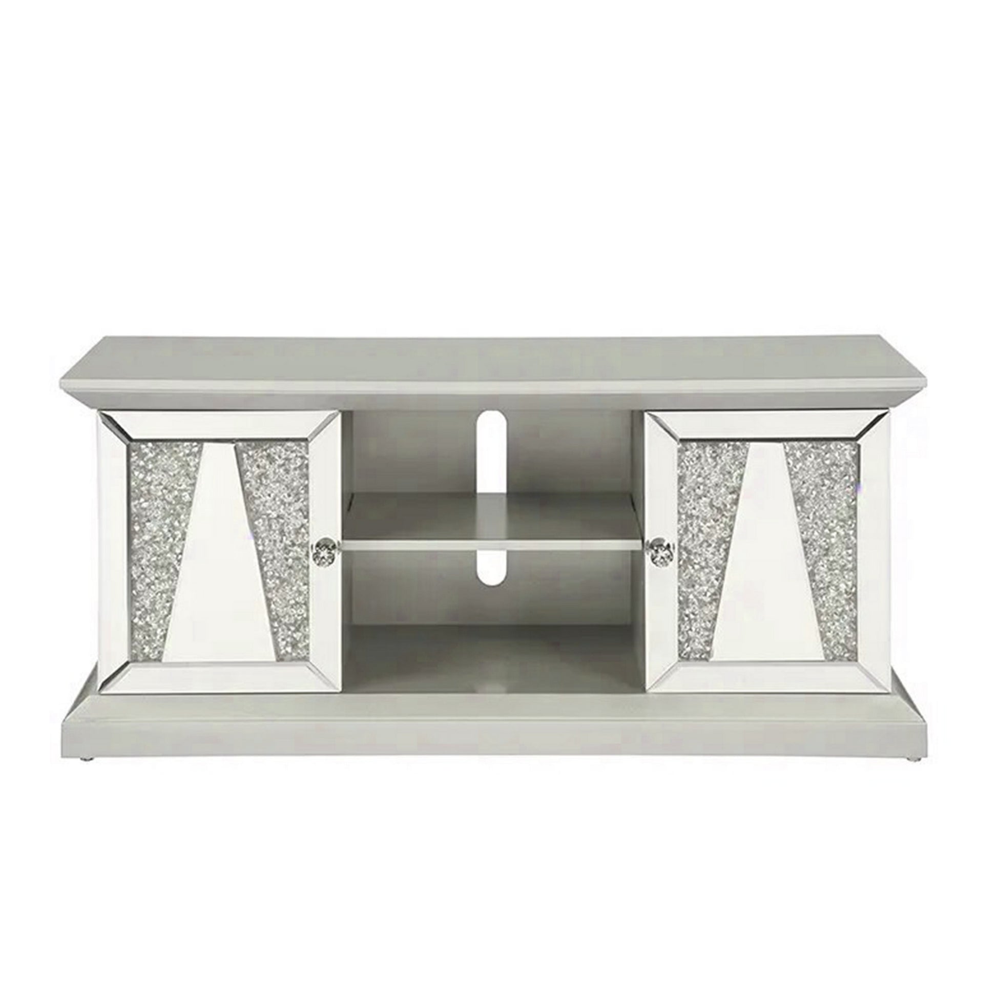 Rigo 60 Inch TV Entertainment Console 2 Doors Mirrored Acrylic Silver By Casagear Home BM312156