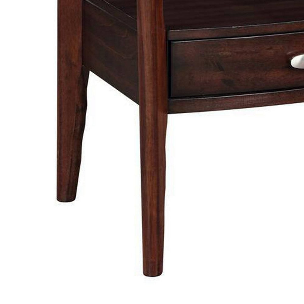 Ruen 27 Inch Side End Table Glass Inset Bottom Shelf 1 Drawer Brown By Casagear Home BM312162