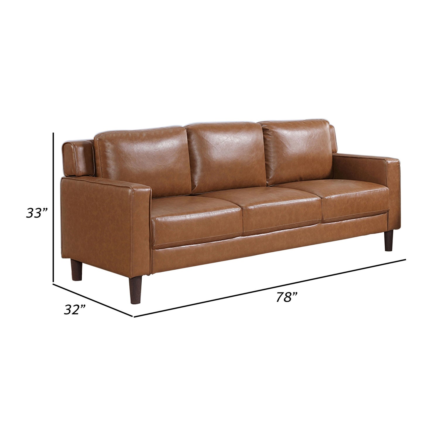 Heun 55 Inch Sofa Modern Soft Camel Brown Faux Leather Square Track Arms By Casagear Home BM312174