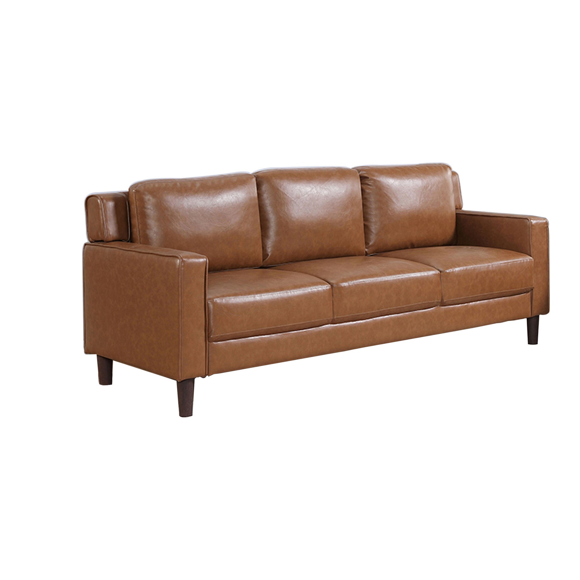 Heun 55 Inch Sofa Modern Soft Camel Brown Faux Leather Square Track Arms By Casagear Home BM312174