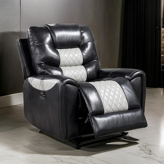 Leiz 40 Inch Power Recliner Chair, USB Port, Gray and Black Faux Leather By Casagear Home