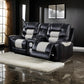 Leiz 75 Inch Power Recliner Loveseat, USB, Faux Leather, Gray and Black By Casagear Home