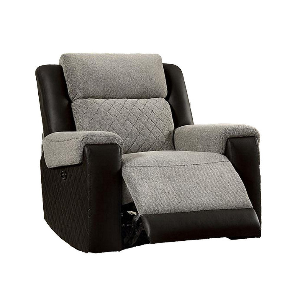 Sten 39 Inch Power Recliner Chair USB Gray Fabric Black Faux Leather By Casagear Home BM312178