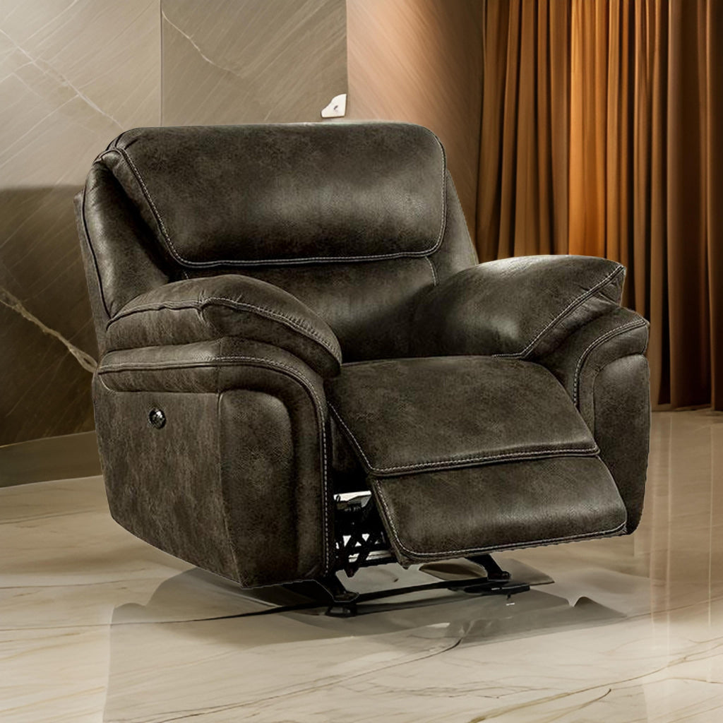 Tred 39 Inch Power Rocker Recliner, Pillow Armrest, Brown Faux Leather By Casagear Home