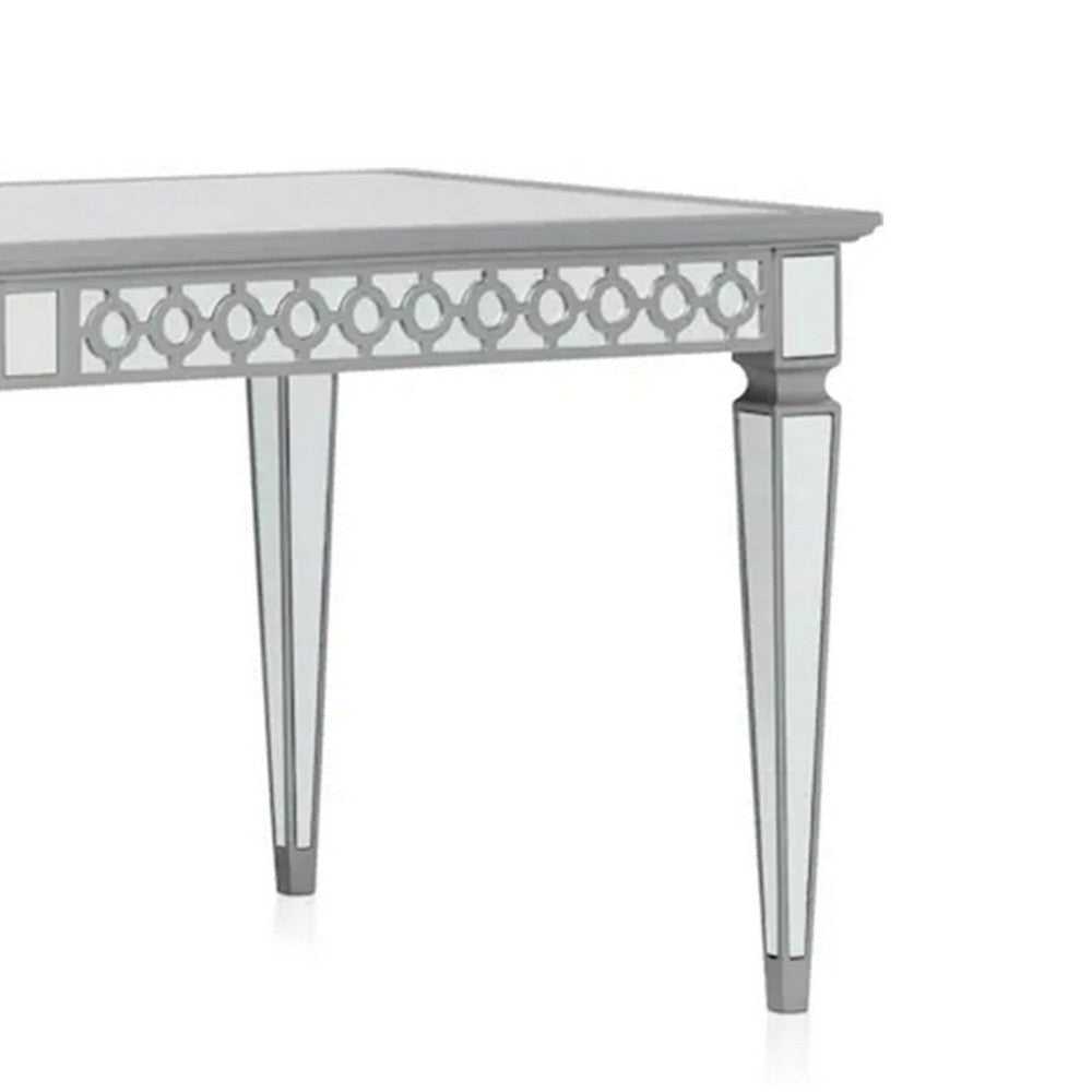 Ada 72-90 Inch Dining Table Extendable Rectangular Top Mirrored Silver By Casagear Home BM312184