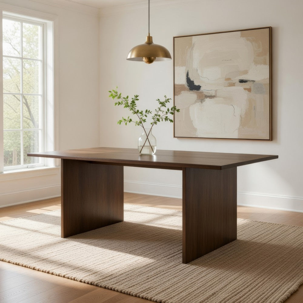 Gael 72 Inch Dining Table, Rectangular, Curved Panel Legs, Textured Brown By Casagear Home