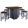 5 Piece Counter Height Dining Table Set 4 Stools Antique Oak Blue Wood By Casagear Home BM312191