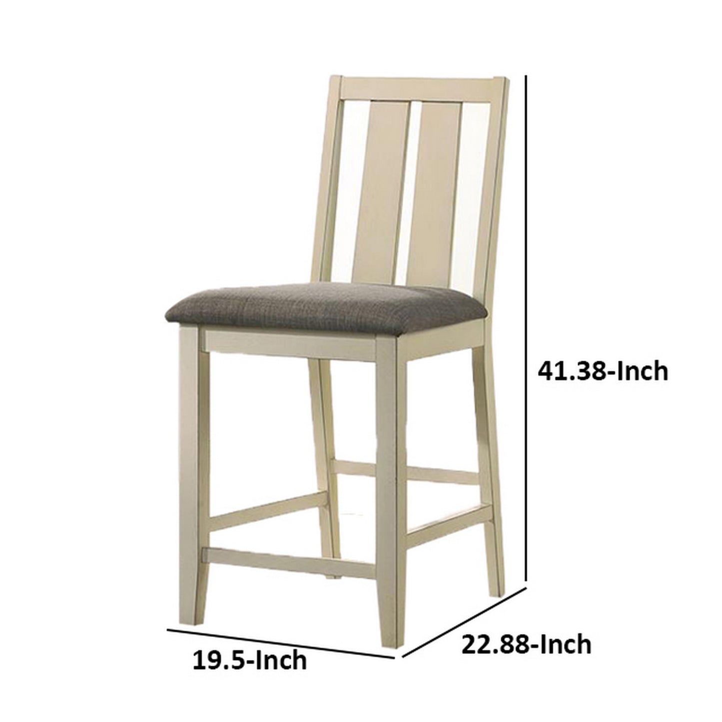 26 Inch Counter Height Chair Set of 2 Slat Back Gray Seat White Wood By Casagear Home BM312194