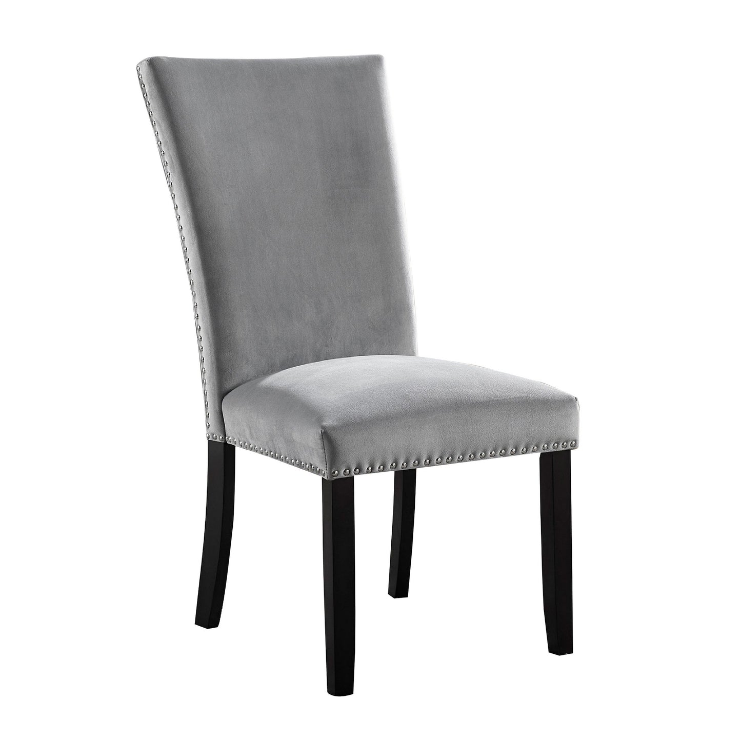 28 Inch Dining Side Chair Set of 2 Padded Gray Flannelette Black Wood By Casagear Home BM312200