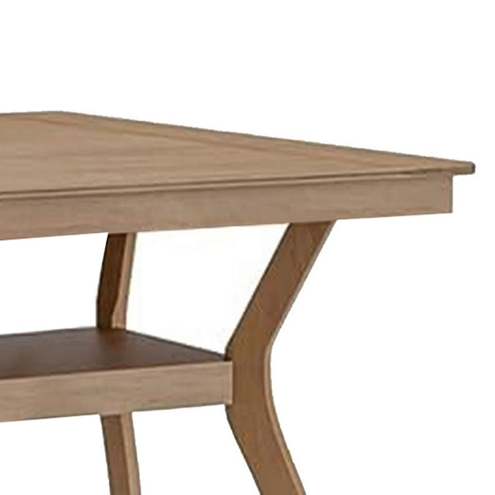 Upi 64 Inch Dining Table, Rectangular, Curved Legs, Open Shelf, Brown By Casagear Home