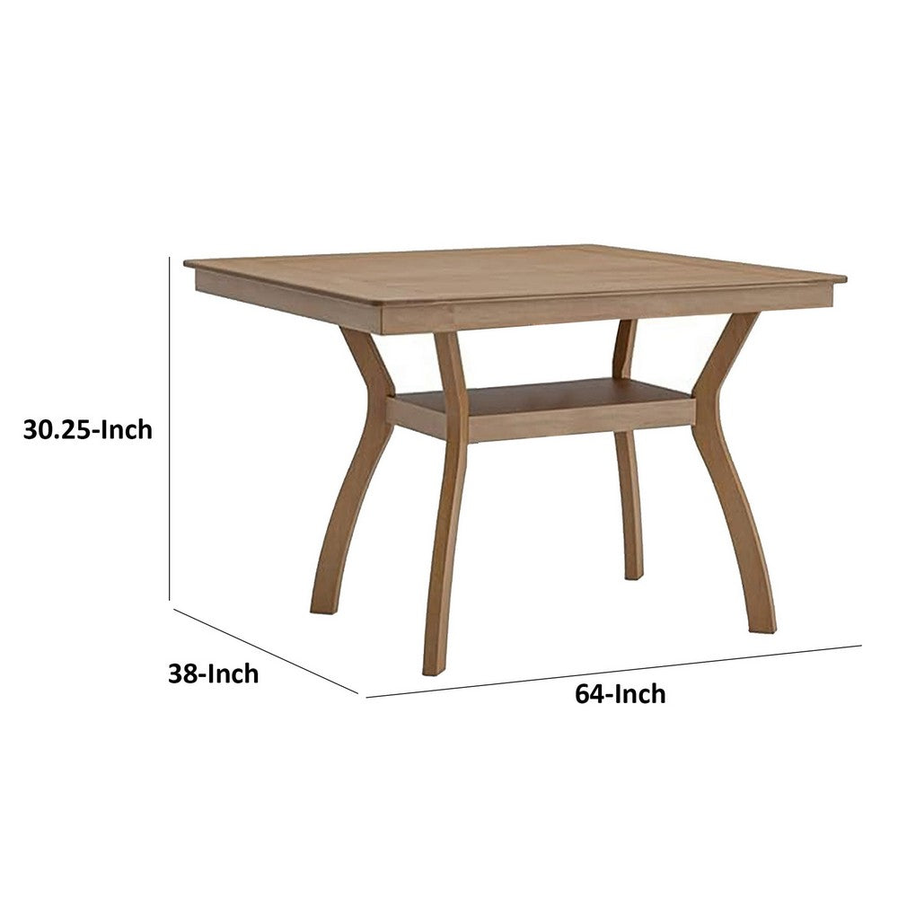Upi 64 Inch Dining Table, Rectangular, Curved Legs, Open Shelf, Brown By Casagear Home