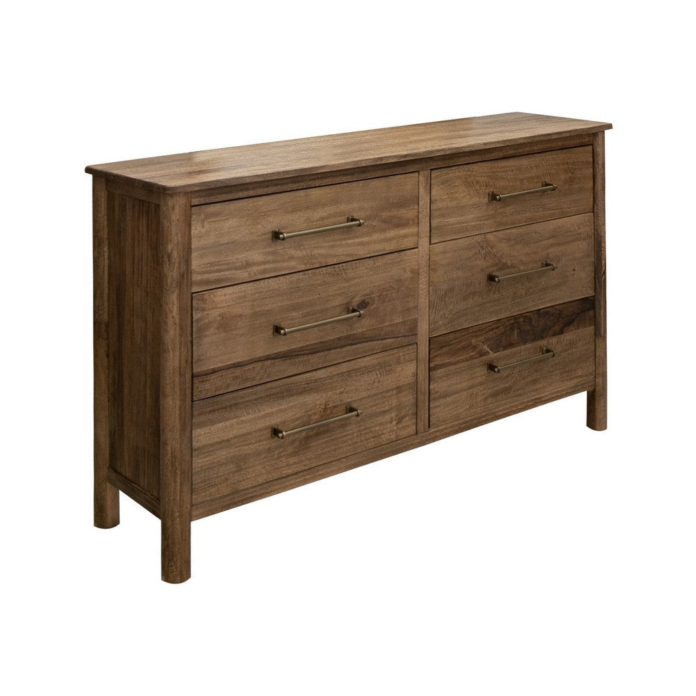 Olum 62 Inch Dresser 6 Drawers Metal Handles Solid Mango Wood Brown By Casagear Home BM312203