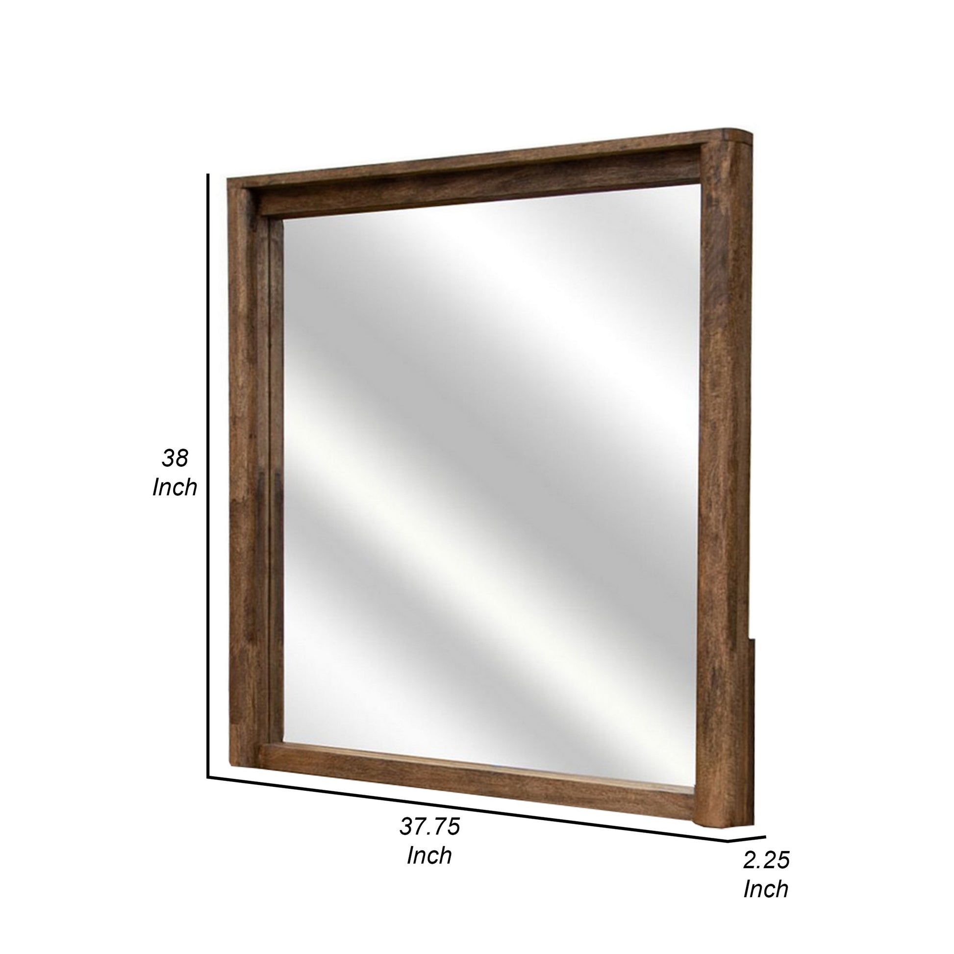 Olum 38 x 38 Dresser Mirror Square Shape Mango Wood Natural Brown Finish By Casagear Home BM312204