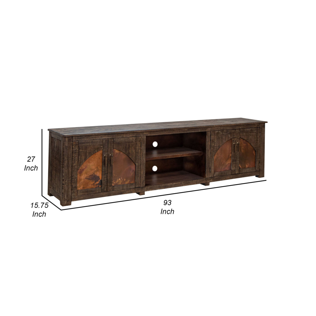 Berry 93 Inch TV Media Entertainment Console 4 Doors 3 Shelves Brown By Casagear Home BM312209