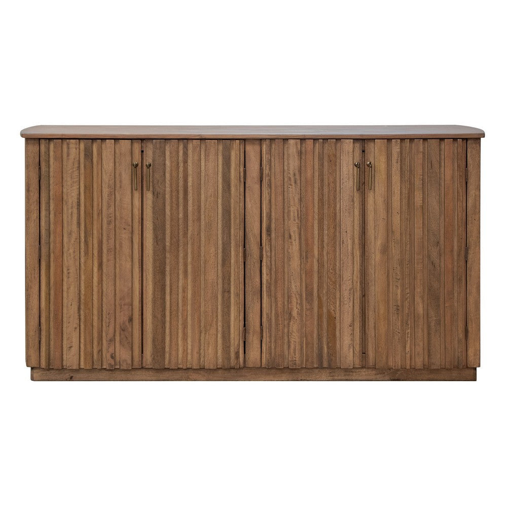 Maze 73 Inch Sideboard Console 4 Slatted Doors Mango Wood Natural Brown By Casagear Home BM312214