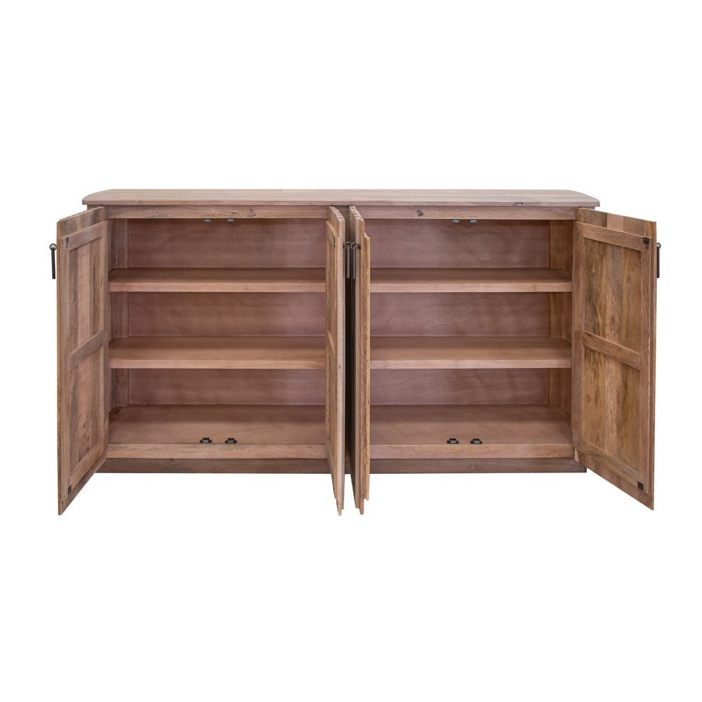 Maze 73 Inch Sideboard Console 4 Slatted Doors Mango Wood Natural Brown By Casagear Home BM312214