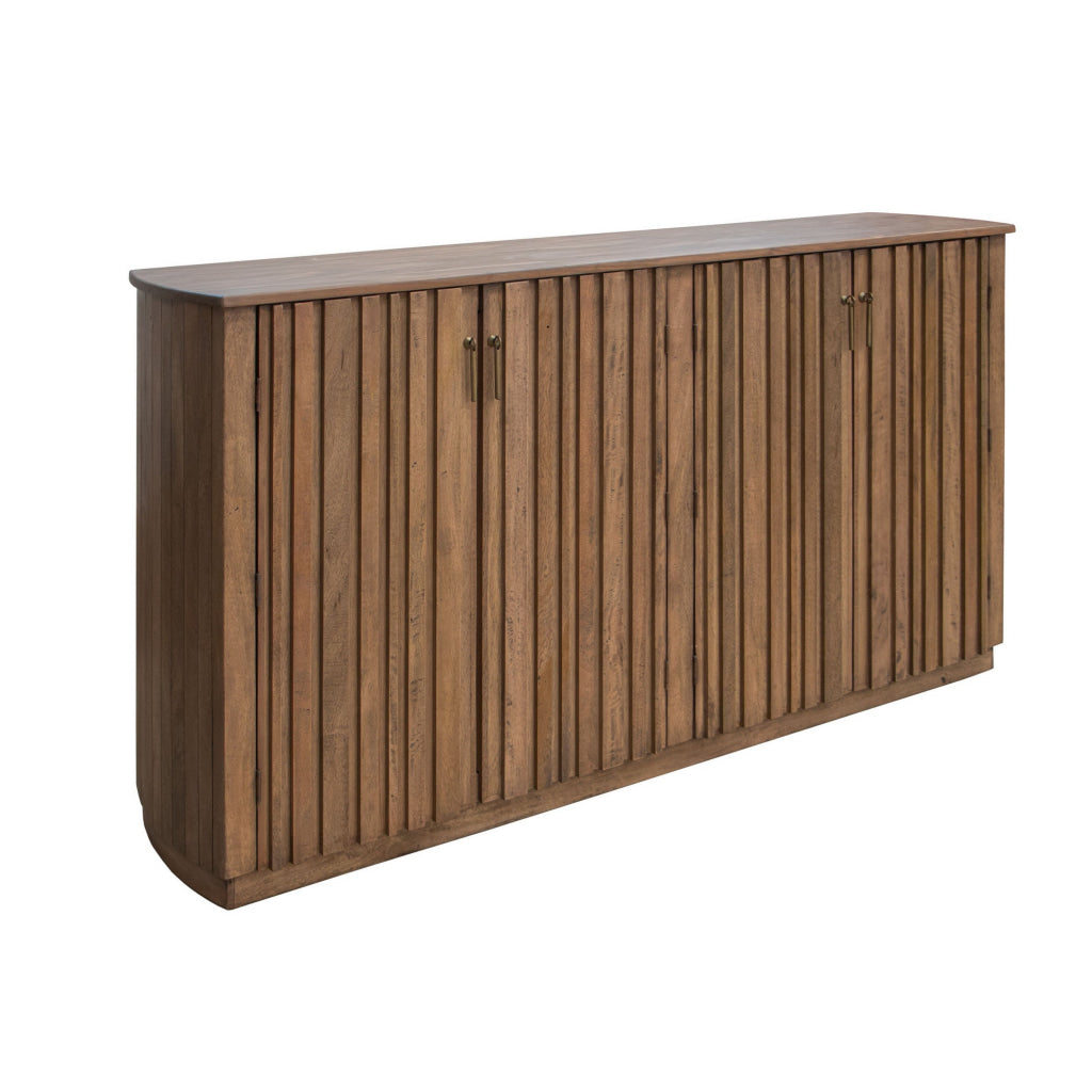 Maze 73 Inch Sideboard Console 4 Slatted Doors Mango Wood Natural Brown By Casagear Home BM312214