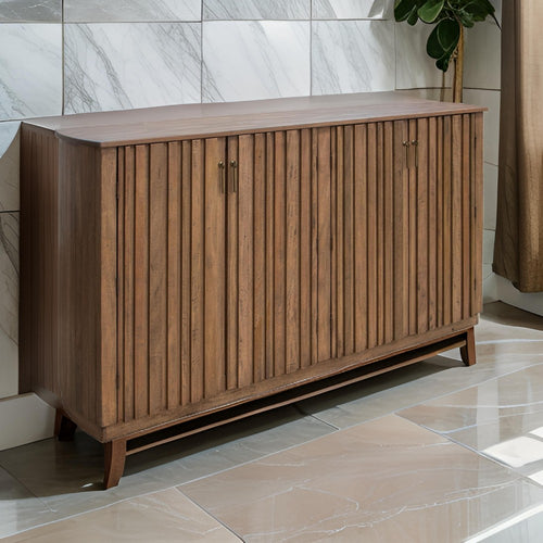 Maze 73 Inch Sideboard Console, 4 Slatted Doors, Mango Wood, Natural Brown By Casagear Home