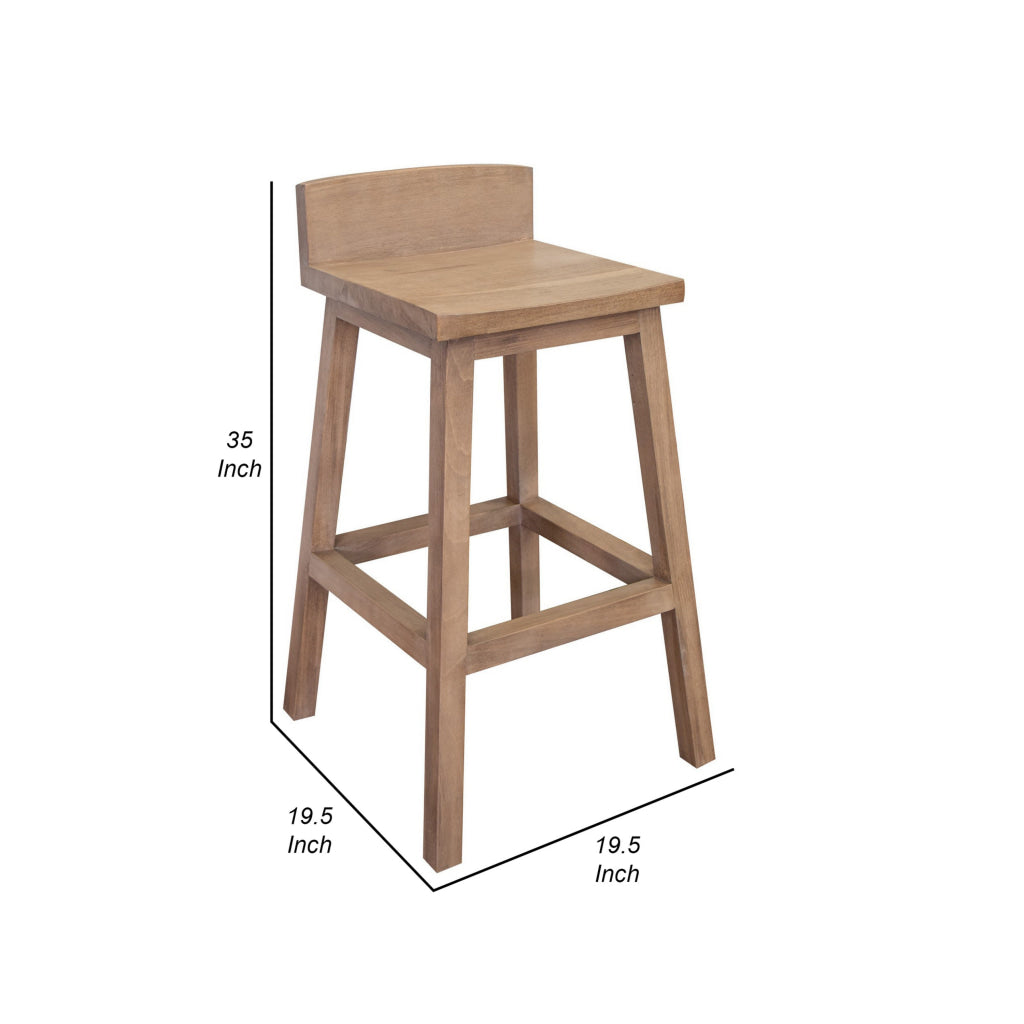 Umey 30 Inch Barstool Set of 2 Square Seat Low Backrest Brown Wood By Casagear Home BM312216