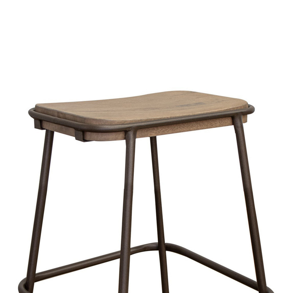 Umey 24 Inch Counter Stool Footrest Metal Frame Solid Brown Mango Wood By Casagear Home BM312217