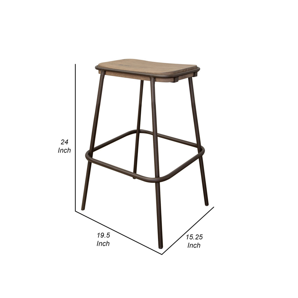 Umey 24 Inch Counter Stool Footrest Metal Frame Solid Brown Mango Wood By Casagear Home BM312217